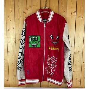 Keith Haring Members Only Full-Zip Graphic Design Jacket, Red/Cream - Size M